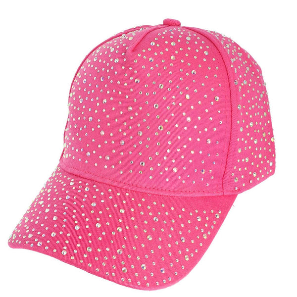 Jeweled Crystal Rhinestone Studded Baseball Cap: Black
