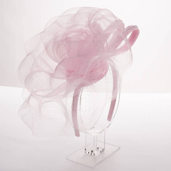 5876H Large Crinoline Rose Bow & Beaded Trim On Headband: BLACK