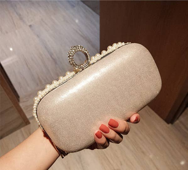 Elegant Pearl and Crystal Clutch L6130: Silver