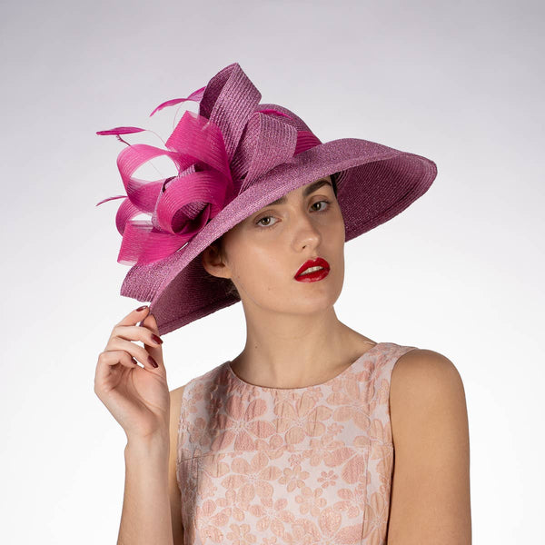 331881 Metallic Wide-Brimmed Church Hats: NAVY / Metallic