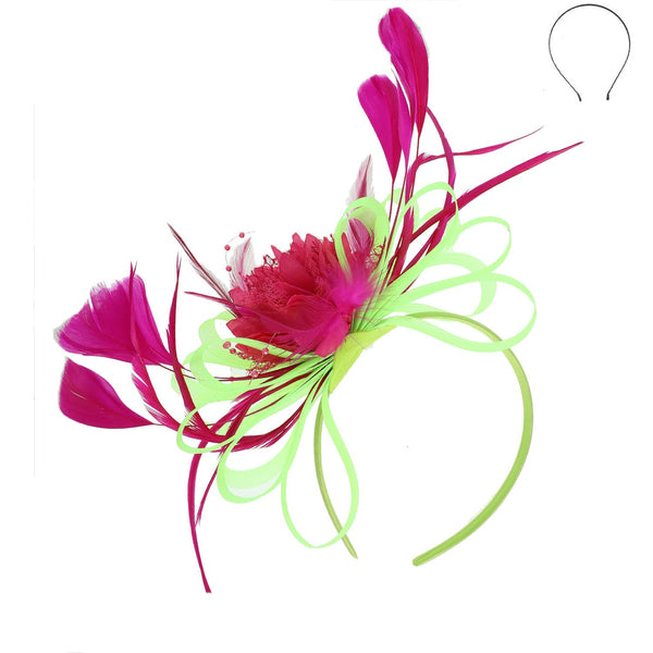 Floral Fascinator Headband w/ Side Loops & Feathers: White