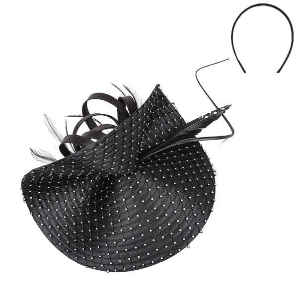 BRAID DERBY DAY CURVED FEATHER FASCINATOR RHINESTONES  6: Wh
