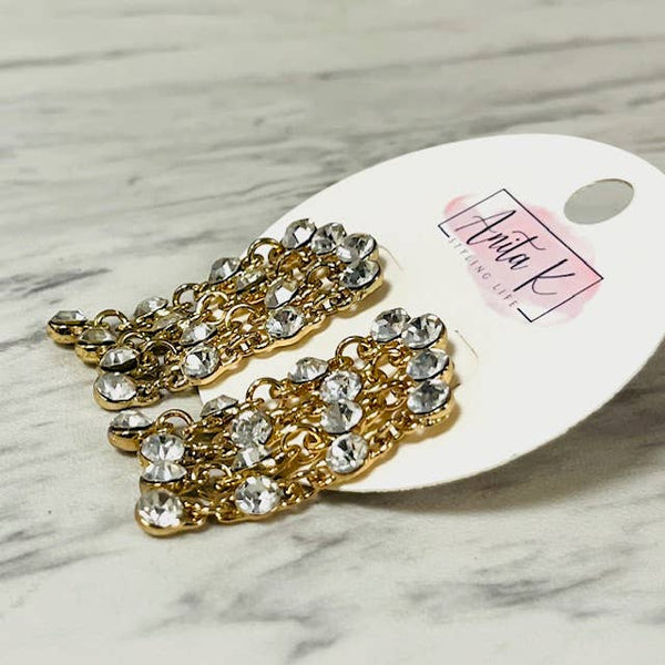 Crystal Waterfall Earring: Yellow Gold