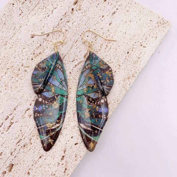 Gradient Cicada Wings Butterfly Wings Earrings: F