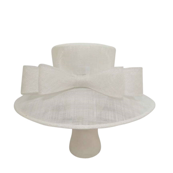 Classic Sinamay Downbrim Hat With Sinamay Ribbon bow in back: Silver Blue