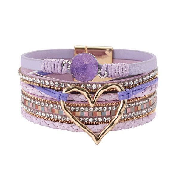 Multi-Layer Heart-Shaped Bangle Bracelets | Magnetic Buckle: Silver