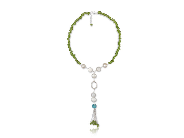 Gemstones & Pearl Tassel Necklace: Amethyst
