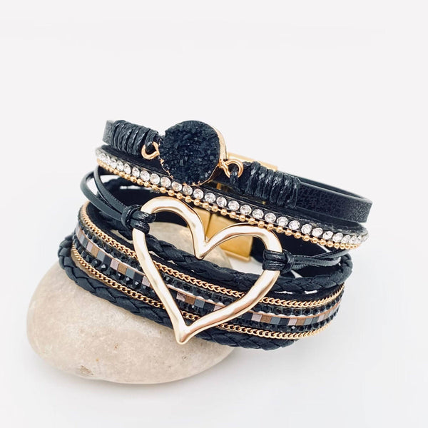 Multi-Layer Heart-Shaped Bangle Bracelets | Magnetic Buckle: Silver
