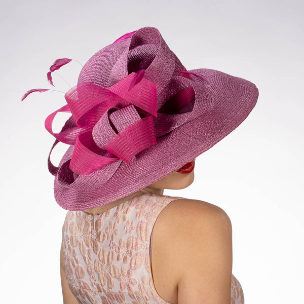 331881 Metallic Wide-Brimmed Church Hats: NAVY / Metallic