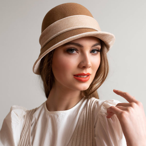 Velveteen Asymmetrical Wool Felt Women's Cloche Hat: Aubergine