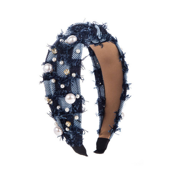 SPONGE BEADED TASSEL HIGH TOP HEADBAND_CWAHA1790: NAVY / (OS) 2
