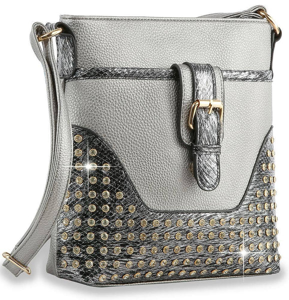 Decorative Rhinestone Crossbody Sling: Black