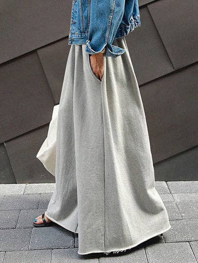 Loose Urban Gray Wide Leg Elastic Waist Pants: LIGHT GRAY / M
