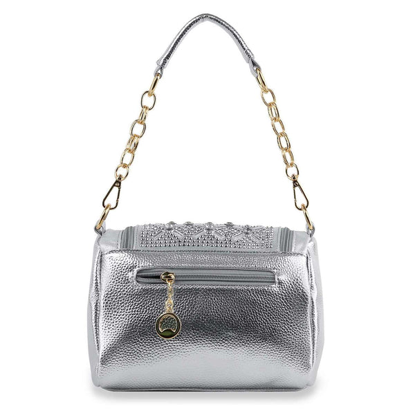 Rhinestone Design Top Flap Petite Handbag: Black