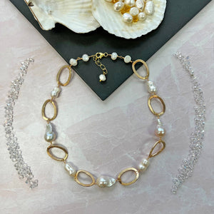 Cultured Pearl and Gold-Tone Ring Necklace