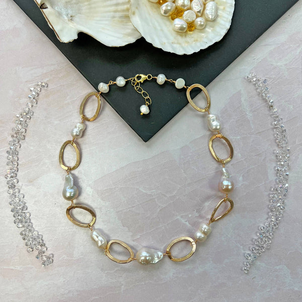 Cultured Pearl and Gold-Tone Ring Necklace