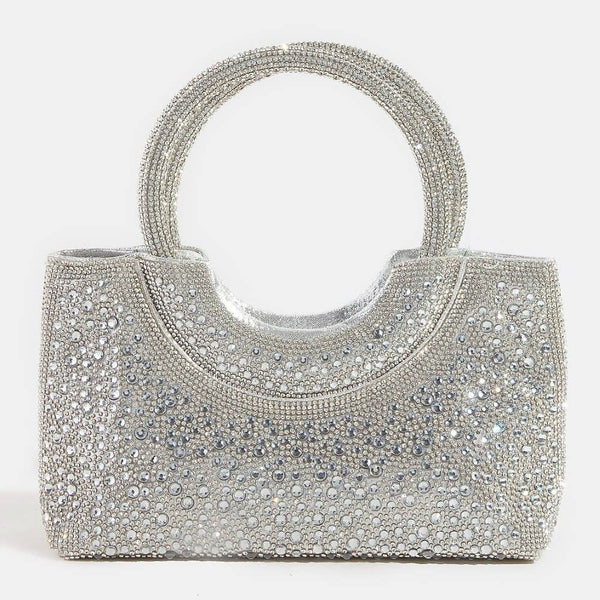 Full Rhinestone Studded Circle Handle Hand Bag: G