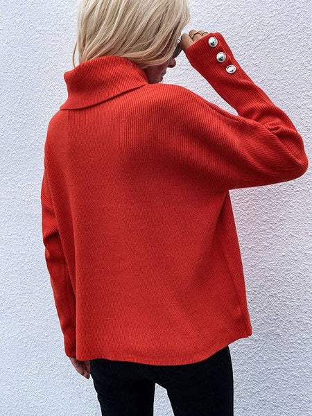 Casual Loose Solid Color High-Neck Long Sleeves Knitwear: WHITE / S