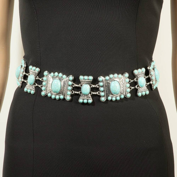 Turquoise Stone Western Concho Chain Belt: G