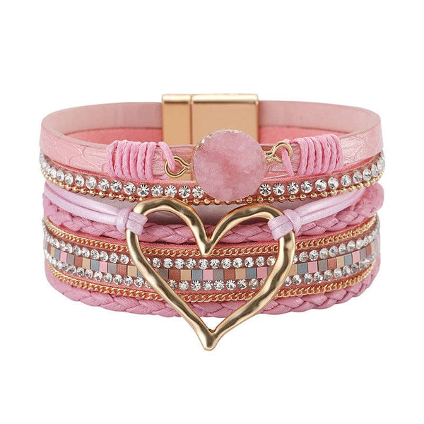 Multi-Layer Heart-Shaped Bangle Bracelets | Magnetic Buckle: Silver