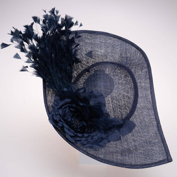 Sinamay Base With Flowers And Feathers Finishing On The Brim: Yellow