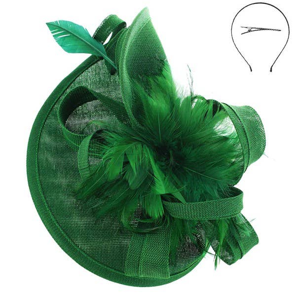 SINAMAY FEATHER FASCINATOR WITH HEADBAND AND CLIP HTH2699: Bk