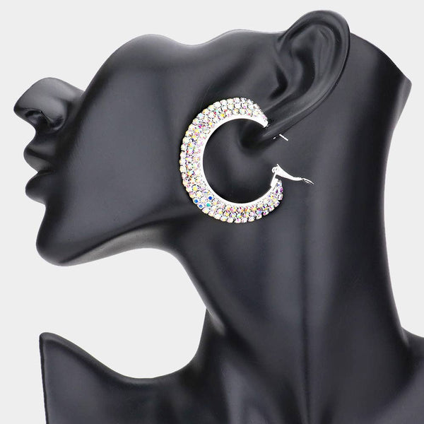 Silver Rhinestone Hoop Earrings