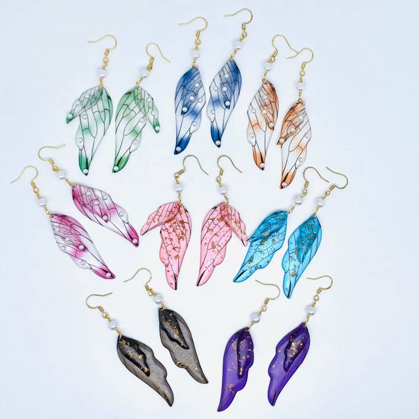 Colorful Double Butterfly Wings Dangle Earrings: Pearl-Light Blue