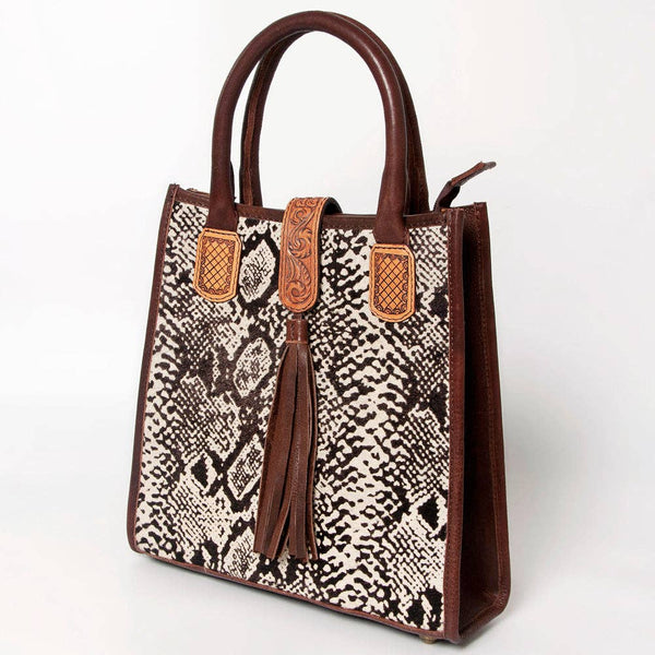 LC-ADBGA279 American Darling Cowhide Tote with Tooled Leather & Tassel Genuine Hair-On Hide: ADBGA279C