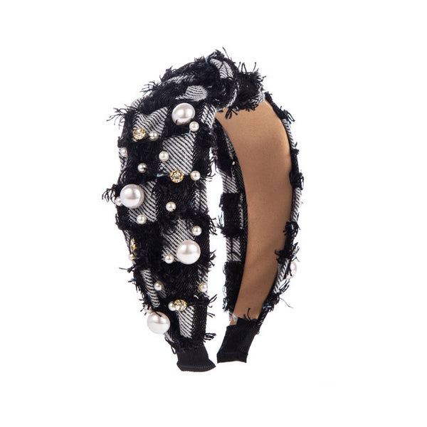 SPONGE BEADED TASSEL HIGH TOP HEADBAND_CWAHA1790: NAVY / (OS) 2