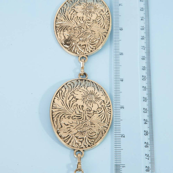 Flower Engraved Oval Concho Chain Belt: G