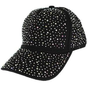 Jeweled Crystal Rhinestone Studded Baseball Cap: Black