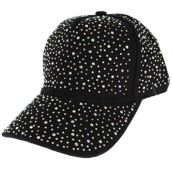 Jeweled Crystal Rhinestone Studded Baseball Cap: Black