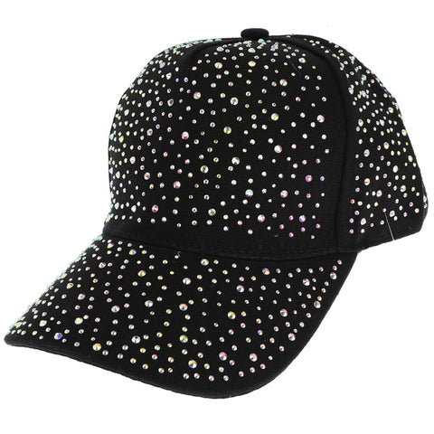 Jeweled Crystal Rhinestone Studded Baseball Cap: Black