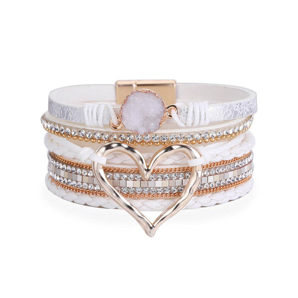 Multi-Layer Heart-Shaped Bangle Bracelets | Magnetic Buckle: Silver