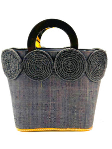 Black Straw Handbag with Horn Handle