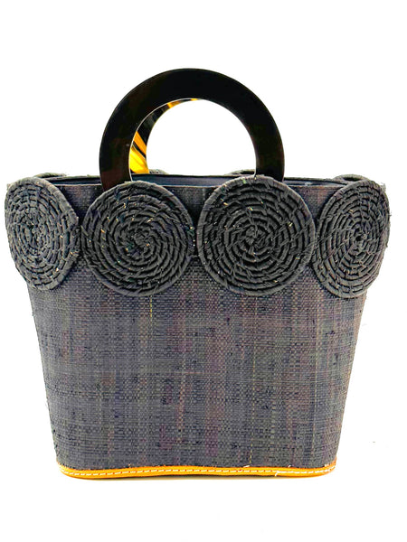 Black Straw Handbag with Horn Handle