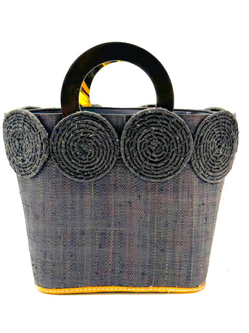Black Straw Handbag with Horn Handle