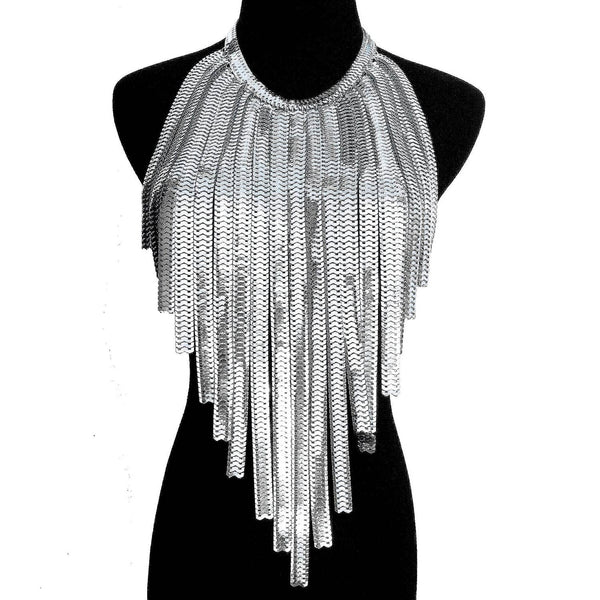 Linked Metal Statement Chunky Necklace: Black-Multi