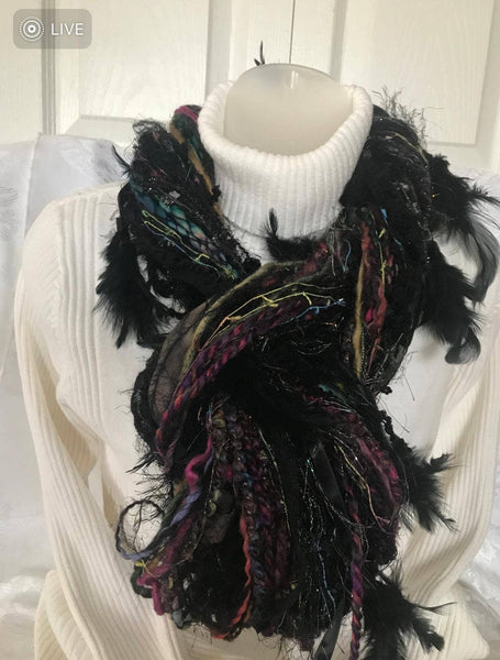 Black Feather Scarf - Artisan Made
