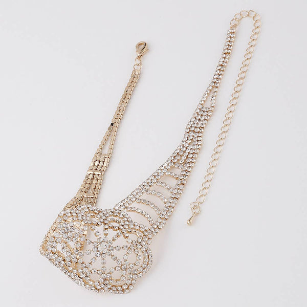 Jeweled Flower Choker Necklace: Gold Clear