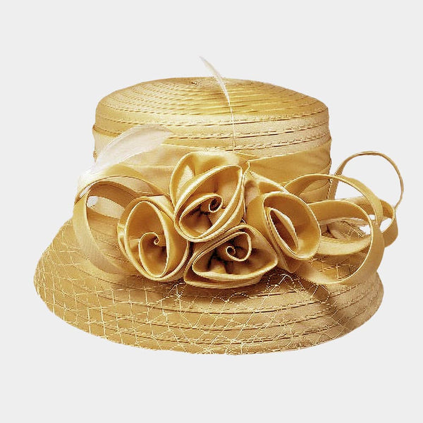 Rose Accented Dressy Hat: Matte Silver