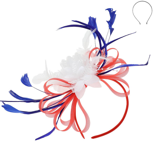 Floral Fascinator Headband w/ Side Loops & Feathers: White