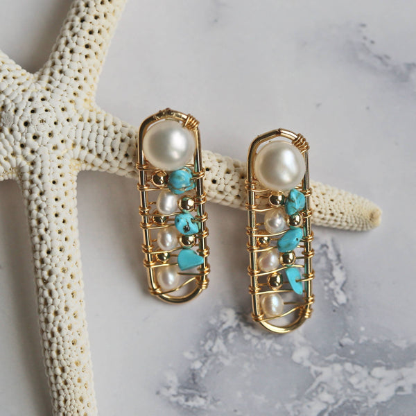 Cultured Pearl Post Stud & Mixed Stone Earring: Tourmaline