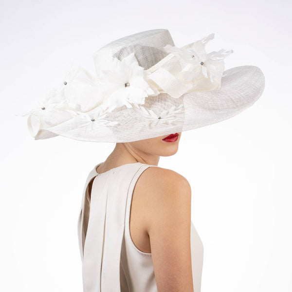 AJ599S Embellished Feather Twist Bow Wide Brim Sinamay: BLACK