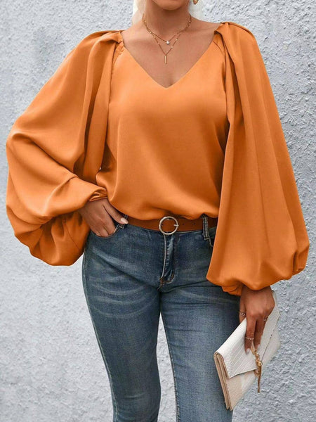 Lantern Sleeve Blouse: Cream / XL