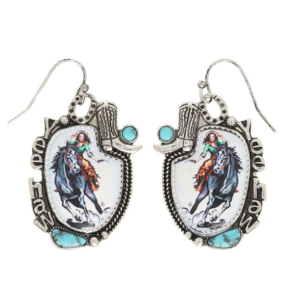 Western Yeehaw Cowgirl Turquoise Drop Earrings