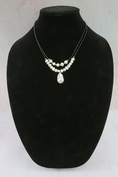 Cultured Pearl and Leather Double Strand Necklace