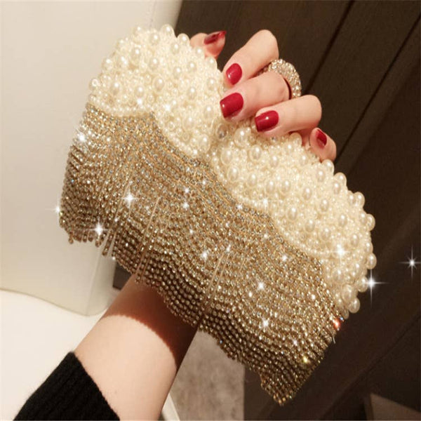 Elegant Pearl and Crystal Clutch L6130: Silver