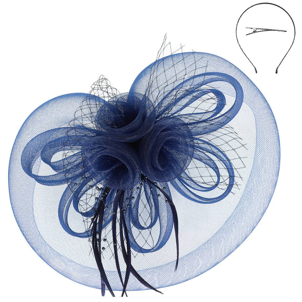 Floral Feather Loopy Bow Mesh Fascinator : Ivory